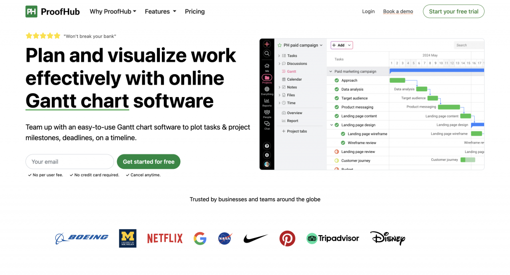 Screenshot of ProofHub's landing page